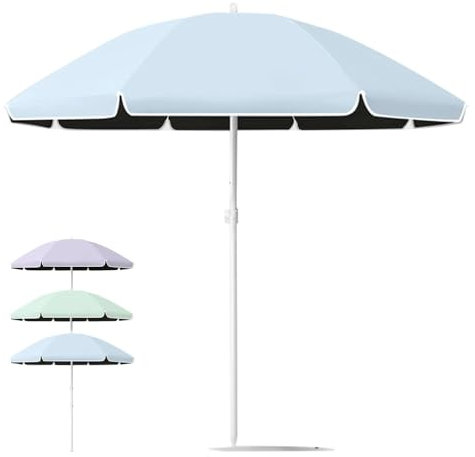 Ombrellone da spiaggia da 2,1 m, protezione UV50+, parasole regolabile per patio, 8 stecche, per piscina, terrazza, bar, colore ciano, diametro 220 cm