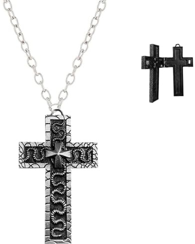 YHNMMNO S-quids - Collar de cruz para hombre con compartimento secreto, collar en forma de cruz, joyería hecha a mano con cruz antigua negra, accesorio de moda