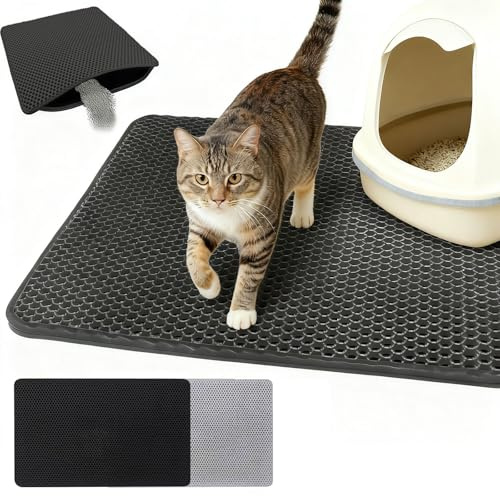 Kattlådematta 60 x 90 cm, kattsandsmatta av EVA-material, vattentät och halkfri kattmatta för kattlåda, minskar strö och smuts (svart-60 x 90 x 1 cm)