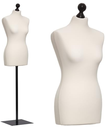 DummyDoll Schneiderpuppe weiblich Größe 32/34, Überzug Creme/Ecru, Fuß Metallplatte + Knauf schwarz