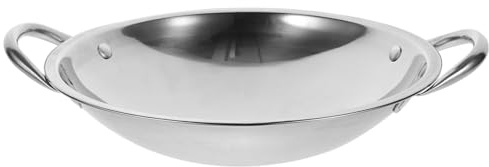 Garneck Poêle Wok En Acier Inoxydable 24 Cm Double Poignée Antidérapante La Cuisine Maison Restaurant Ustensile Cuisson Polyvalent