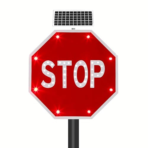 Lissontine Cartello Stop Solare LED 24 / 32, Segnale di Stop Luminoso Riflettente, Segnale Stradale Lampeggiante per Sicurezza Stradale E Cantiere 32in