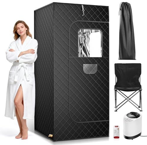 Sauna da Casa, 9 Impostazioni di Temperatura e Sauna Portatile per Tutto il Corpo, Dotata di Motore a Vapore da 3 Litri e 1000W, Sauna a Vapore per Disintossicazione, Relax (180x85x85cm)