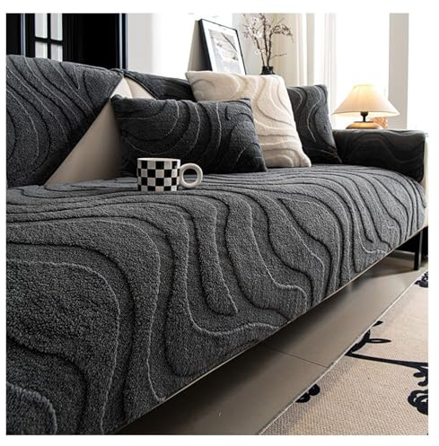 FYFWPA Sofa Überzug Weiche Plüsch Sofabezug: Hund Katze Sofaschoner Anti Rutsch Vintage Couch Überzug für U Form L Form Sektionssofa für Herbst und Winter(Dark Gray,70 * 210cm)