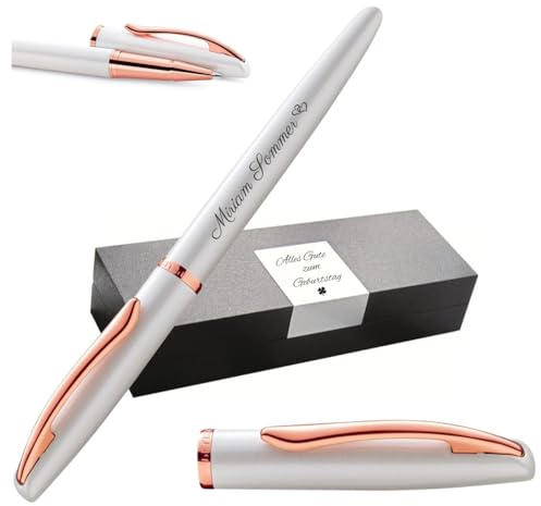 Pelikan Jazz® Noble Elegance R36 Tintenroller mit Gravur Geschenk - einzigartige Stifte mit Namen - personalisierte Geschenke - Kugelschreiber personalisiert (Perlmutt Weiß)