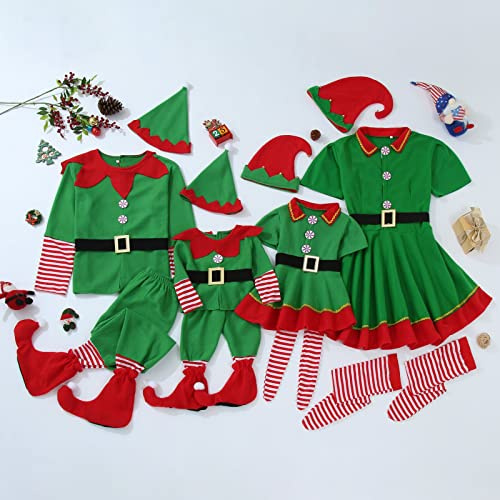Generico Vestito Elfo Natale Set Famiglia Costumi - Bambina Bambino Babbo Mamma papà Verde da Elfo Christmas Abito Costume Compresi gonne calzini cappelli e pantaloni Carnevale e Cosplay 2025