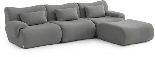 MILYsofa Modulares Ecksofa, 3-Sitzer mit Ottomane, Bouclé-Bezug Wolkengrau, Abnehmbare Kissenbezüge (Wolkengrau, 3-Sitzer mit Ottomane)