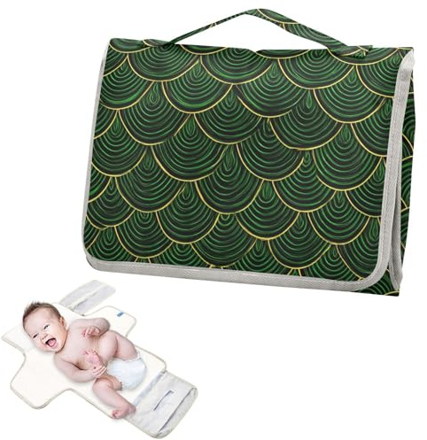 Cambiador reutilizable para bebé con bolsillo de pañuelos, escamas de pescado, color oro esmeralda y negro, cambiadores para mesa, kit de viaje para bebés, cambiadores de pa ales para bebés