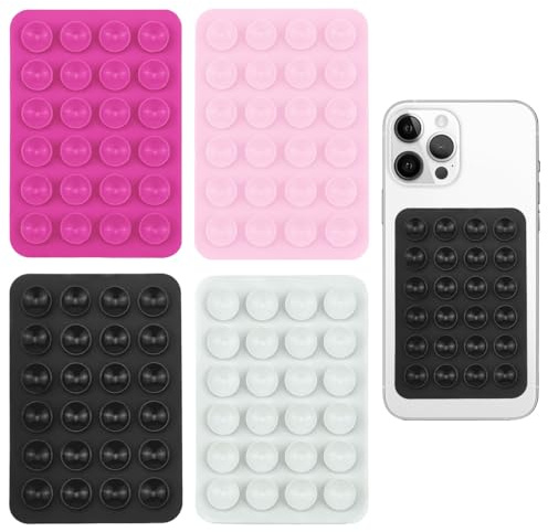 GNALIA 4 Stück Saugnapf Handy Halter, Silikon Saugnäpfe Für Handy-Rückseite, Freihändig Kleber Rückseite - Schwarz, Weiß, Pink, Hellrosa