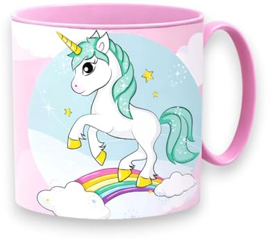 KORAT Tazza Unicorno Bambini 265 ml Senza BPA – Mug in Plastica Leggera e Resistente, Manico Ergonomico, Adatta al Microonde – Tazza Bambina Colorata per Colazione e Regalo (9,5x8 cm)