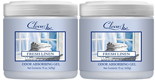 Clear Air 15oz Gel Odor Eliminator - Absorb & Remove Strong Odors from Pets, in Bathrooms, Basements, Garage, Cars, RVs & Boats - Eliminate Tough Odors with Essential Oils (Fresh Linen, 2-Pack)