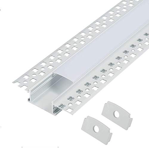 Aluprofil 6x1 Meter Aluminium Trockenbau-Profil-Leiste eloxiert für LED Streifen - Set inkl Abdeckung-Schiene milchig-weiß (opal) und Endkappen