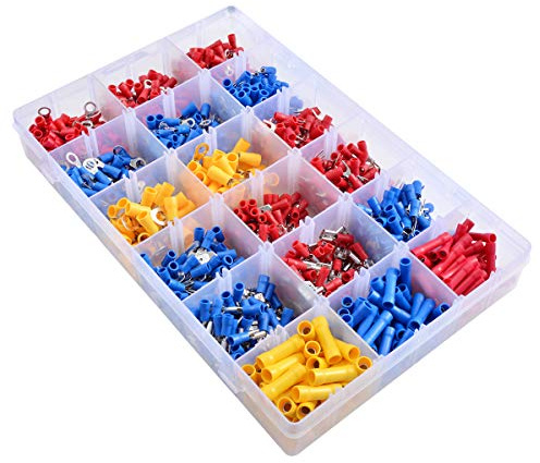 KATUR 1200 connettori a crimpare per terminali cavi, kit di capocorda assortiti assortiti, connettori elettrici a crimpare ad anello a vanga, set di testa in custodia di plastica (rosso/blu/giallo)