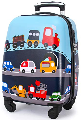 GURHODVO Kids Carry On Luggage Children Rolling Suitcase with 4 Wheels Hardshell Case for Toddler to Travel (Car)