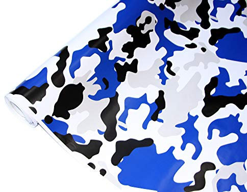 folimac 8,50€/m² Camouflage Autofolie Selbstklebend mit Luftkanäle Schwarz Grau Blau Weiß #22 (200cm x 152cm)