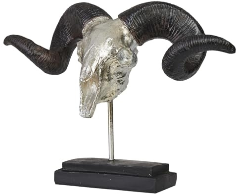 Hansmeier® Deko Skulptur Widder - Silber - Für Außen und Innen - 39 x 28 x 17 cm - Dekofigur - Moderne Dekorationsideen für Flur, Wohnzimmer, Garten