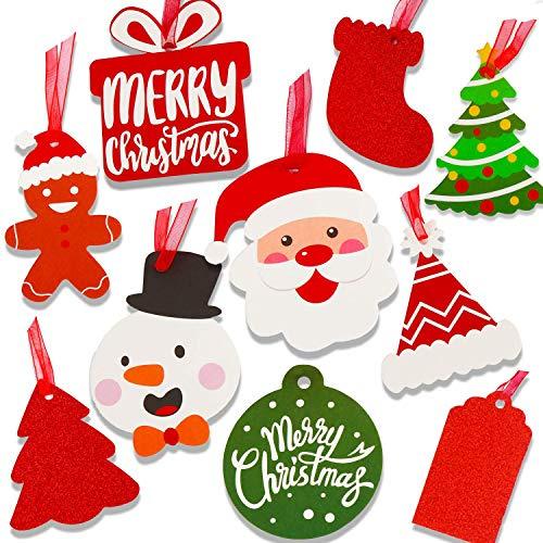 SULOLI Christmas Gifts Tag,100 Pieces Xmas Kraft Gift Tags Label Parcel Present Hanging Tags with Oganza Strings