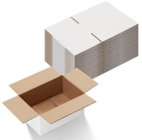 Calenzana 9 x 6 x 4 fraktlådor set med 25, korrugerad kartong för förpackning av postgåvor, vit
