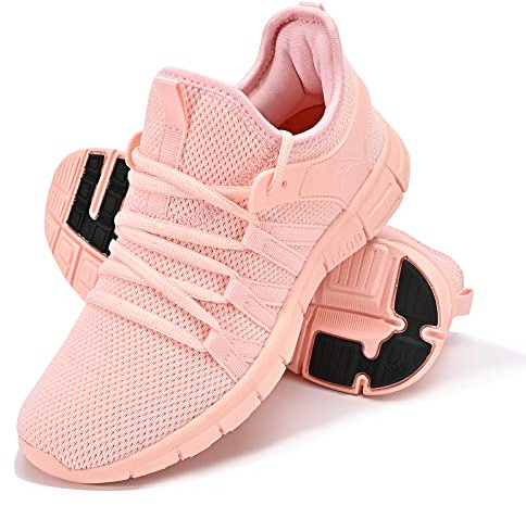INZCOU Running Shoes Lightweight Tennis Shoes Non Slip Gym Workout Shoes Breathable Mesh Walking Sneakers Pink 8women / 7men