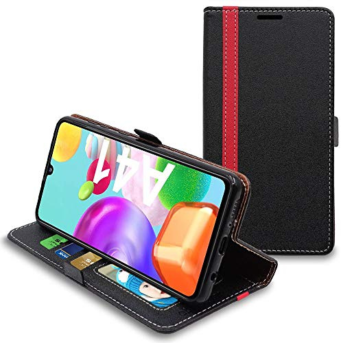 ebestStar - Fodral för Samsung Galaxy A41, Plånbok Magnetiskt Flip Skydd Kortfack, PU Läder Premium, Svart, Röd