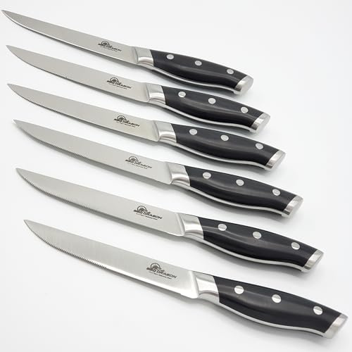 BBQ Dragon Steak Knives Set of 6 – Premium Stainless Steel Steak Knives, Full Tang Triple Riveted Handles, Ultra Sharp Serrated Steak Knife Set – Durable, Balanced, and Gift Ready Cutlery for Dining