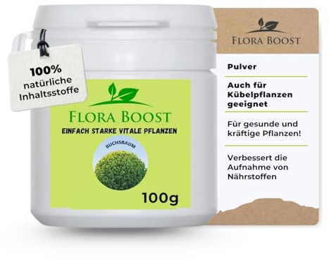 Flora Boost Buchsbaum Dünger Flora Boost 100g I Für bis zu 100L Gießwasser I Dünger in Pulverform I Mit Sofort- & Langzeitwirkung I Blatt- & Wurzeldünger I 100% natürlicher Pflanzendünger