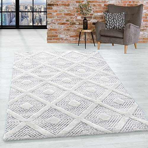 Teppich Wohnzimmer Hochflor Shaggy Teppich 3D Kariert Design 160x230 cm Teppich Grau - Teppich für Schlafzimmer Esszimmer Küche Boho Teppich 20 mm Florhöhe Extra Weich Flauschig Pflegeleicht