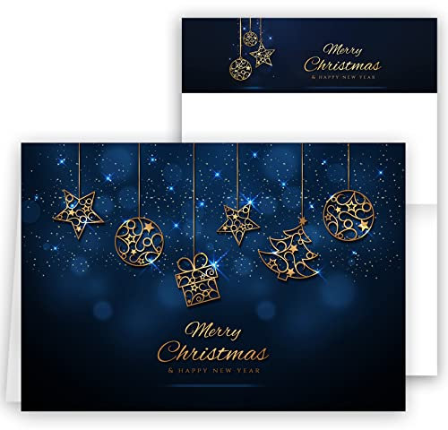 10 Weihnachtskarten Klappkarten Karte Karten Weihnachtskugel Kugel edel stilvoll glanz MADE IN GERMANY Frohe Weihnachten Merry Christmas xmas Kugel Gold Blau Geschenk Weihnachtsgrüße