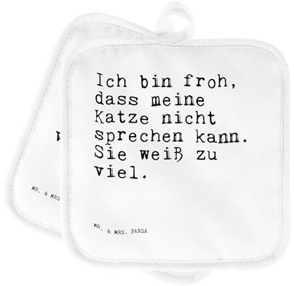 Mr. & Mrs. Panda Topflappen Ich Bin froh, DASS... - Geschenk, Katze, Topflappen mit Spruch, Topflappen Set, Topfhandschuhe, Spruch, Spruch Geschenke,