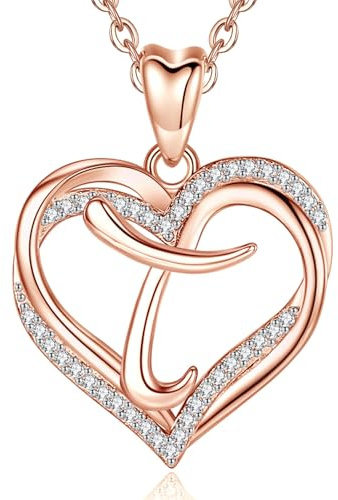 INFUSEU Namen Kette, Herz Anhänger Halskette Buchstabe A-Z Alphabet Schmuck Double Heart Initial Ketten Cubic Zirconia CZ für Frauen romantische Geschenke für Freundin, 20 Zoll Kette