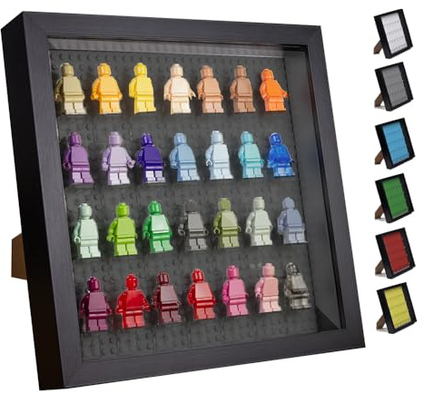 Minifiguren Vitrine Wandhalterung Kompatibel mit Klemmbausteine Minifiguren – Schaukasten mit Acrylglasfront – Tischregal für Klemmbausteine Figuren – Schwarze Base Plate–Platz für 28 Minifiguren