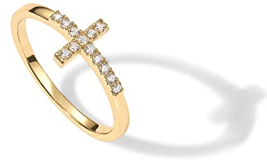 PAVOI 14K Gold Plated Cubic Zirconia Cross Ring for Women - Eternity Promise Ring for Her - Infinity Religious Wedding Band (Yellow Plated, 7)