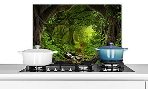 Credence Jungle - Vert - Nature - Tropical - Plantes Fond de hotte 60x40 cm Credence aluminium Plaque inox de cuisine