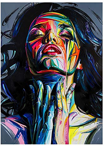 GEMMII Francoise Nielly Buntes Frauengesicht Ölgemälde Druck auf Leinwand XXL Poster und Drucke Wandkunst Bilder Für Wohnzimmer 60x90cm Rahmenlos