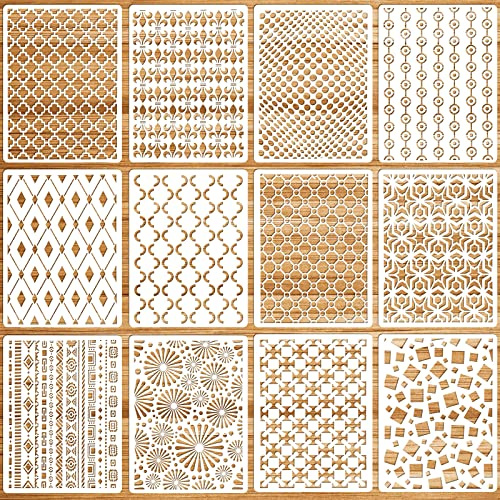 OOTSR 12 Piezas Plantillas para Pintar Reutilizable, Stencil Plantillas Geométricas Manualidades, para Paredes Lienzo Madera Muebles Suelos Azulejos, Niños DIY Pintar, 29x21 cm