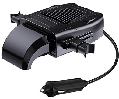 ihreesy 150W 12V Autoheizung, Auto Keramikheizung Tragbar Heizlüfter Windschutzscheibenentfroster 360 ° Drehung Demister Wärmer Schnelle Erwärmung mit Zigarettenanzünderstecker,Schwarz Universal