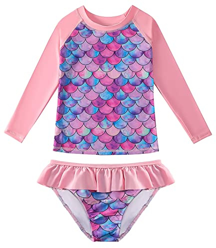 SEAUR Maillots de Bain Fille à Manches Longues Rashguard Protection Solaire Fille Maillot de Bain Une Pièce/Deux Pièces pour 4-14 Ans Enfant 120