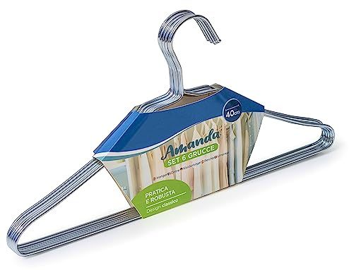 IPEA Kleiderbügel aus Metall mit schlankem Design, 6 Stück, platzsparend, aus Edelstahl zum Aufhängen von Kleidung, Jacken, Kittel, T-Shirts für Schränke und Kleiderschrank