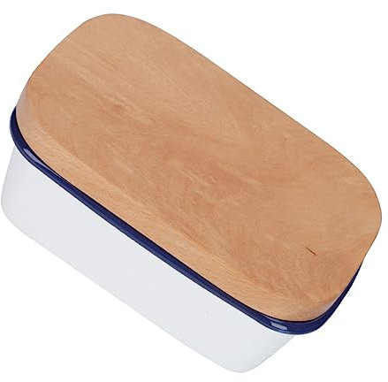 Cabilock Boîte De Conservation Du Beurre Boîte À Fromage En Émail Couvercle En Bois Garde-beurre Odeur Épaisse Design Simple