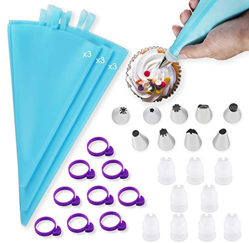 Sac à poche sac à poche sac à poche 36 pezzi Sac à poche riutilizzabili e set di beccucci con 9 sac à poche in silicone for glassa 9 accoppiatori standard 9 beccucci for glassa e 9 lacci for sacchetti