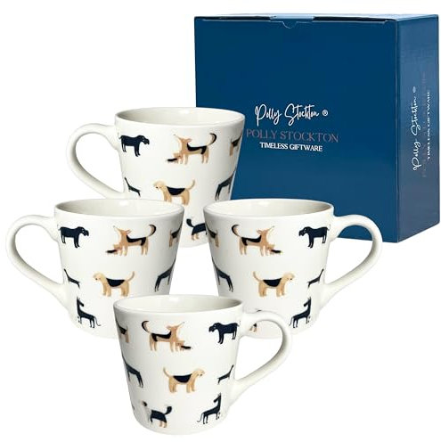 Polly Stockton - Tazzine Caffe Particolari Con Cani. Set Di 4 Tazzine Da Caffè, 400ml. Nuova Porcellana Ossea Tazzine Da Caffe. Tazza Cane Per Gli Amanti Degli Animali, Regali Per Donna E Uomo