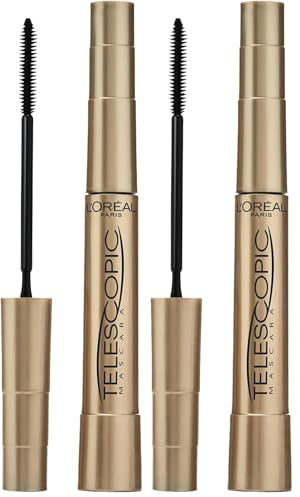 L'Oréal Paris Schwarze Wimperntusche für präzise getrennte Wimpern mit teleskopischer Länge, False Lash Telescopic Gold Mascara, Schwarz, 1 x 8 ml (Packung mit 2)