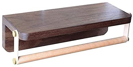 Klopapierhalter ohne bohren Toilettenpapierhalter, Holz-Toilettenpapierhalter mit Aufbewahrung, Telefonregal, Wandhalterung, Doppelrollen-Toilettenpapierrollenspender for die Küche Toilettenpapierhalt
