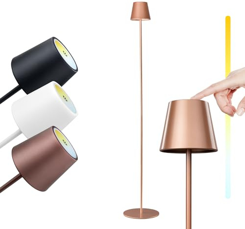 M A N T A LED Akku Stehleuchte TOUCH 117 cm - Kabellos - Dimmbar - Farbtemperatur einstellbar - für Garten Esstisch Schlafzimmer Balkon Hotel… (Kupfer)