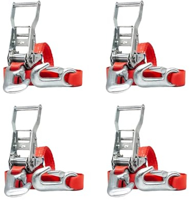 Lasiprofi Spanngurt 25 mm | Set 4 -Sparpreis | Länge 4,0 m | Endbeschlag Karabinerhaken | Farbe rot | Zurrgurt mit STF 150 daN | Ladungssicherung im Kleintransporter