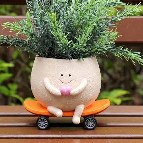 NINIPAPA Niedlicher Blumentopf mit Smiley-Gesicht, Skateboard-Pflanzgefäß, mit Drainageloch, lustiger Kopf, Blumentopf für Innenbereich, einzigartige Geschenke für Sukkulentenliebhaber am Muttertag