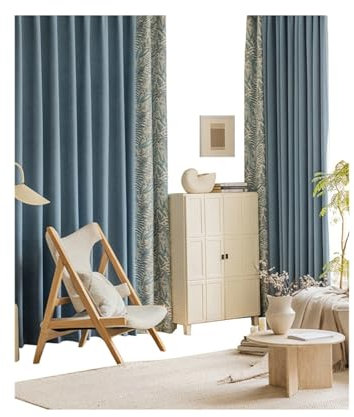 Ayoiow Blickdichte Gardinen Schlafzimmer, Scheibengardinen Wohnzimmer Mit Ösen, Chenille Vorhang Verdunkelung 2Er Set, Blau, 102X244CM