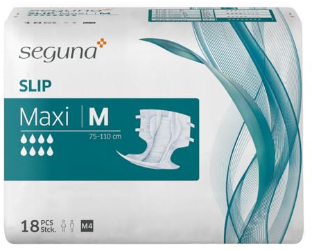 SEGUNA Slip Maxi, Inkontinenz Windeln für Erwachsene, Frauen, Männer, Windeln bei sehr schwerer Blasenschwäche, Stuhlinkontinenz (M (Beutel 18 Stück))