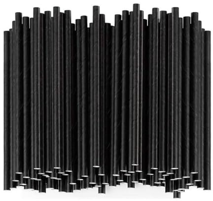 Concept4u 250 x Black Paper Straws 140mm x 6mm Biodegradable & Compostable Cocktail Straw Ideal for Tumblers, Drinking, Parties, Bars, Restaurant, Wedding, Bottle