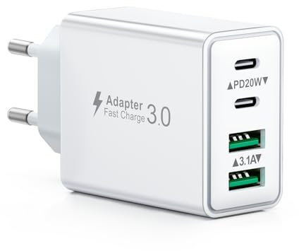 Caricatore USB C Presa, 40W 4-Porto Alimentatore USB Multipla Ricarica Veloce Tipo C Caricabatterie Spinotto Multiplo Carica Spina Rapido Caricatore per iPhone 16 15 14 13 12 11 Pro Max Plus,Samsung